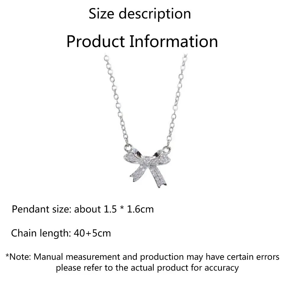 FTCY Exquisite Copper Inlaid Zirconia Bow Pendant Necklace For Women Fashion Simple  Stainless Steel Clavicle Chain Jewelry Gift
