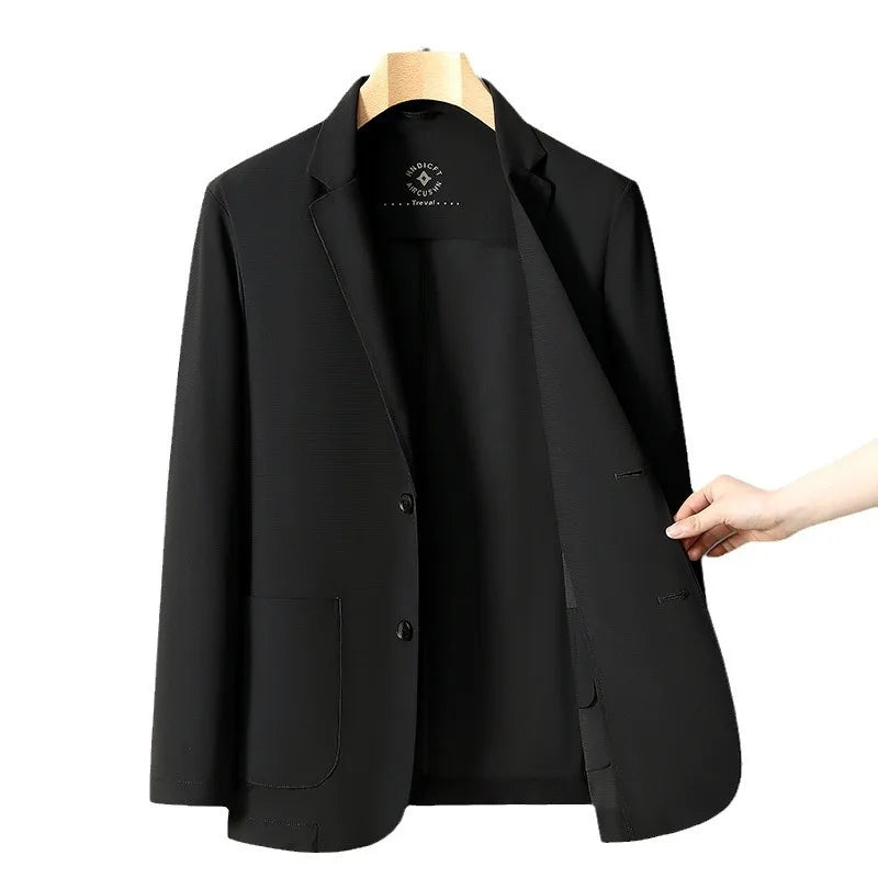 Ice Silk Original Yarn Casual Men's Suit Jacket Spring Summer New Style Breathable No-Trace Flat Collar Slim Fit Business Gen...