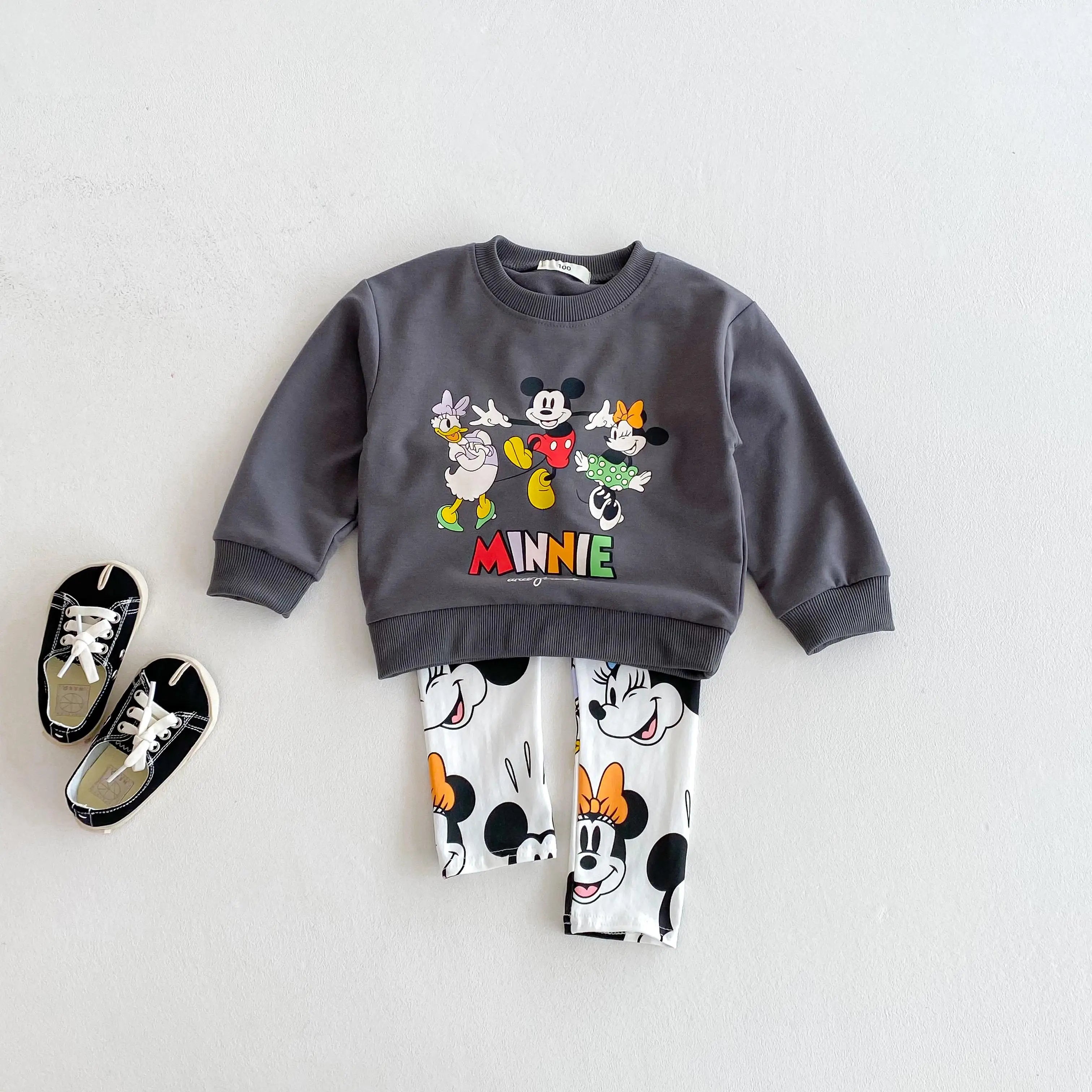 Autumn Winter Girl Sweatshirt Hoodies Clothing Set Mickey Mouse Top + Pants Kids Girl Children Girl Child Bottom Top Suit