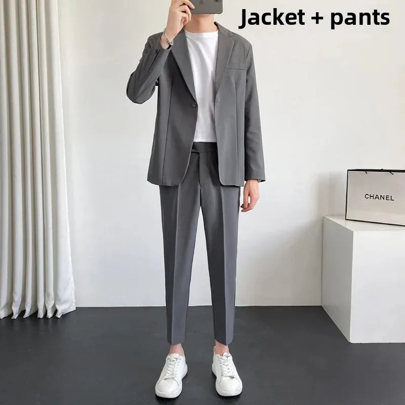 Loose Handsome Summer Suit Jacket Slimming Business Professional Formal Trendy Fashion Set for Men Casual Chic Outfit