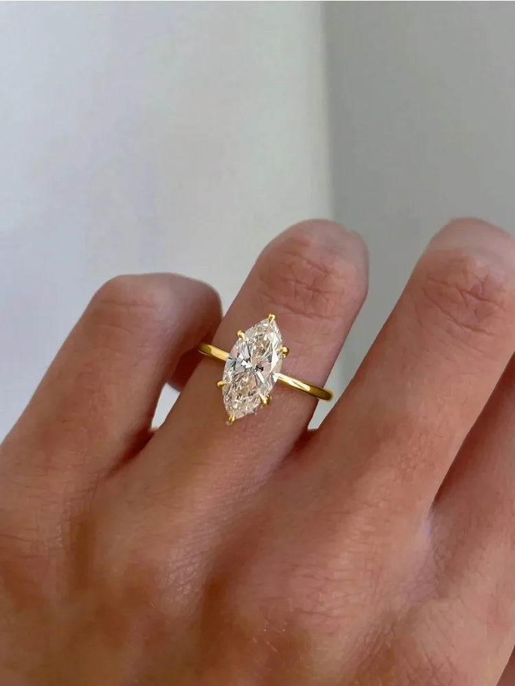 GRA Luxury Fashion 1-2CT Real Marquise Moissanite Diamond Wedding Engagement Rings for Women 925 Sterling Silver Fine Jewelry