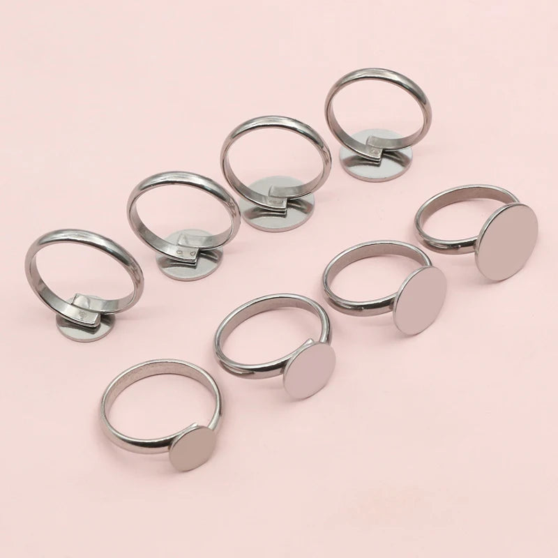 5pcs 6/8/10/12/14mm Inner Size No Fade Stainless Steel Craft Ring Cabochons Blank Base Settings DIY Jewelry Making Accessories