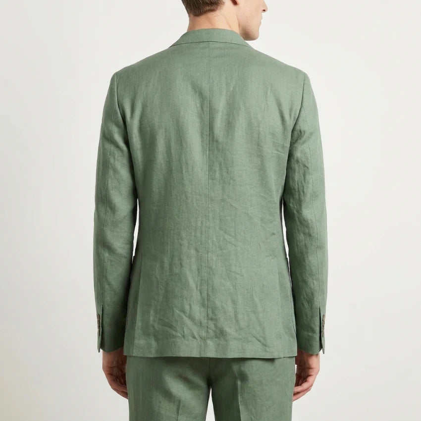 Sage Green Linen Men Suit for Wedding Beach 3 Pieces Slim Fit Groom Tuxedo for Groomsmen Wear Prom Party (Jacket + Pants + Vest)
