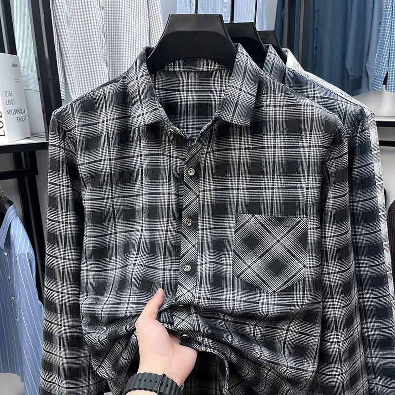 Mens Plaid Pattern Long Sleeve Button Down Shirts Classic Casual Tops Soft Comfortable Breathable Shirts