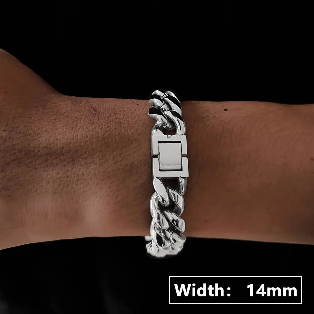 14/16/18mm Stainless Steel Cuban Link Bracelet Men Gold Silver Plated Hip Hop Chunky Chain Wristband Jewelry Gift