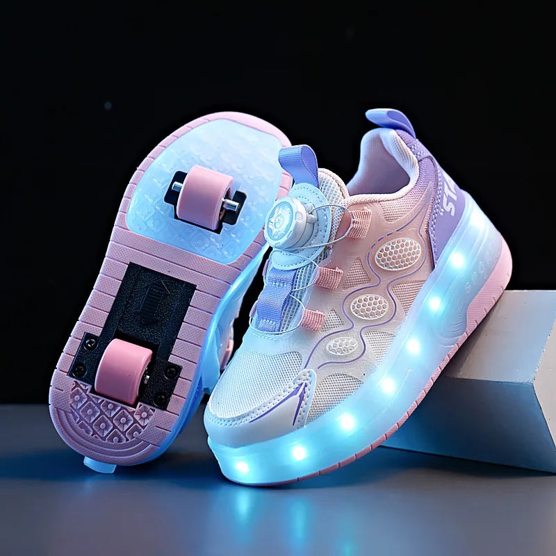 Children's Roller Skates Sports Inline Skating Shoes Boys And Girls Breathable Wheel Shoes Summer Lighting Four-Wheel Gliding...