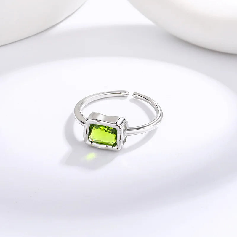 VENTFILLE 925 Sterling Silve Green Crystal Geometry Ring Square Retro Sweet Jewelry Birthday Gift Dropshipping