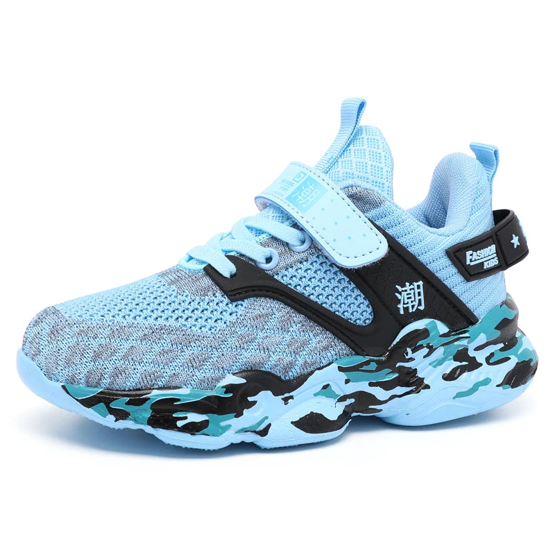 Childrens Sports Shoes Street Fashion Comfortable Walking Soft Soled Casual Shoes Boys Breathable Mesh Tennis Training Shoes