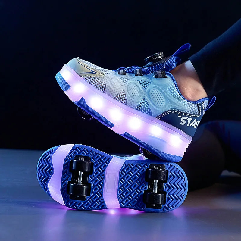 Children's Roller Skates Sports Inline Skating Shoes Boys And Girls Breathable Wheel Shoes Summer Lighting Four-Wheel Gliding...