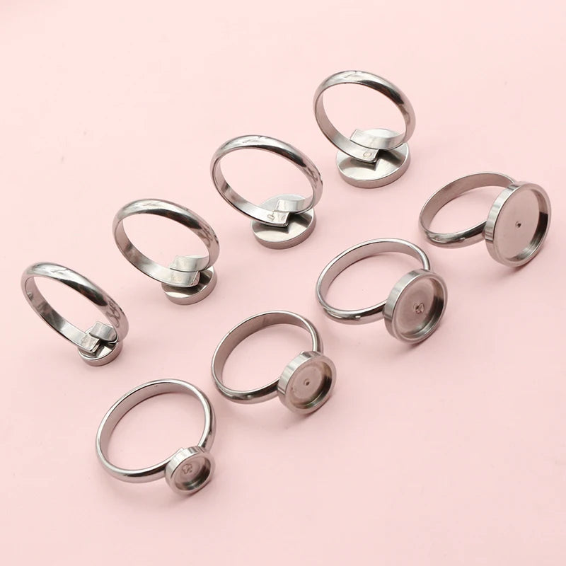 5pcs 6/8/10/12/14mm Inner Size No Fade Stainless Steel Craft Ring Cabochons Blank Base Settings DIY Jewelry Making Accessories