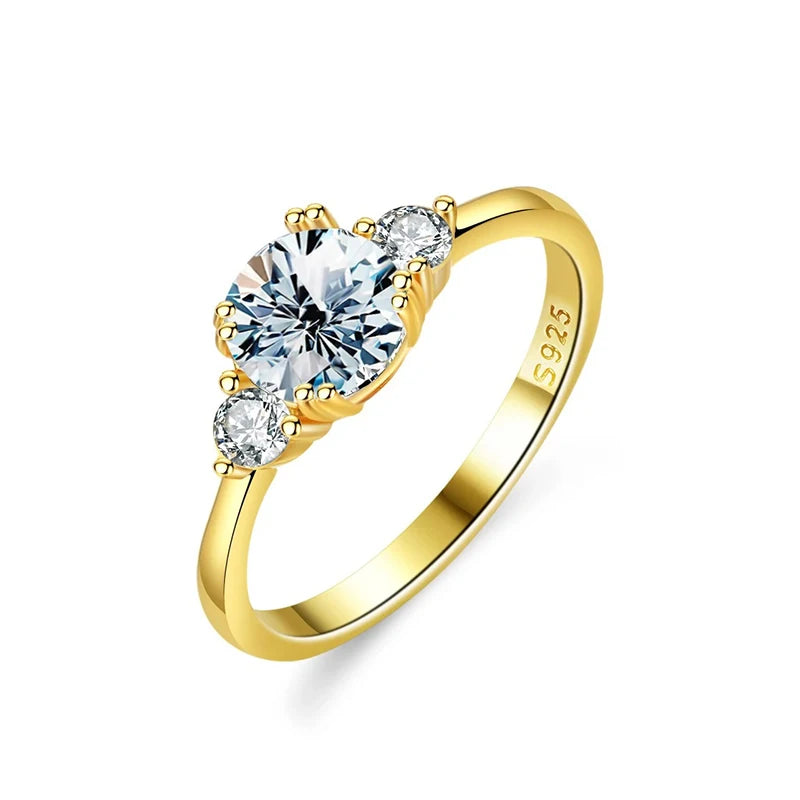 DWJ 1.2CT Moissanite Rings for Women Real 925 Sterling Silver 18K Gold Double Round Solitaire Diamond Halo Ring Wedding Jewelry
