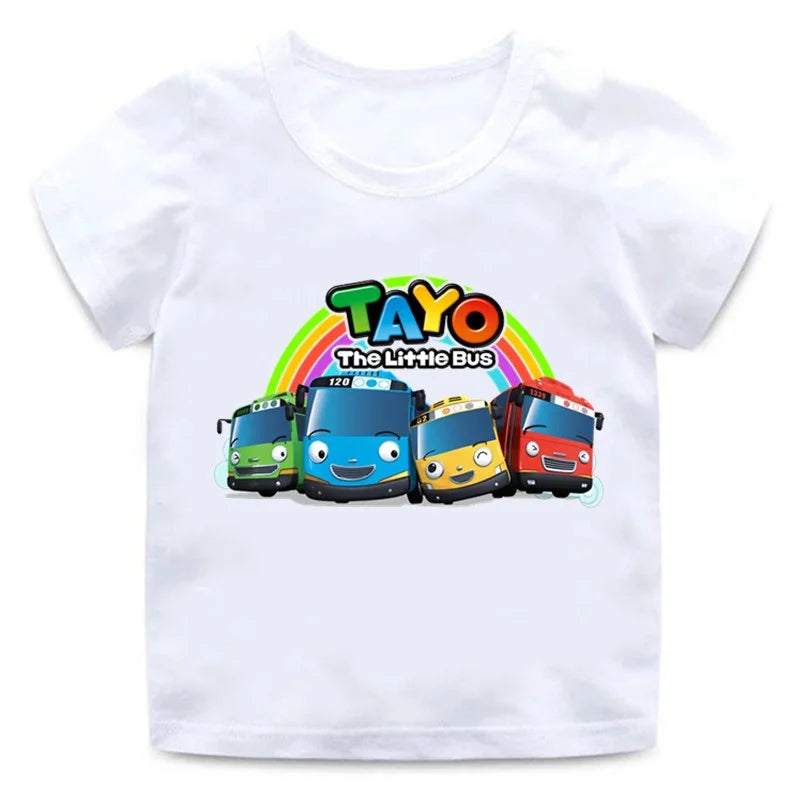 Tayo the Little Bus Cartoon Kids Print Funny Summer Tops Men Women Adults Children Boy Gril Kids Parent Child Cotton T shirt