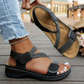 Women's simple solid color wedge sandals, casual open toed retro thick soled sandals, comfortable thick heeled beach sandals