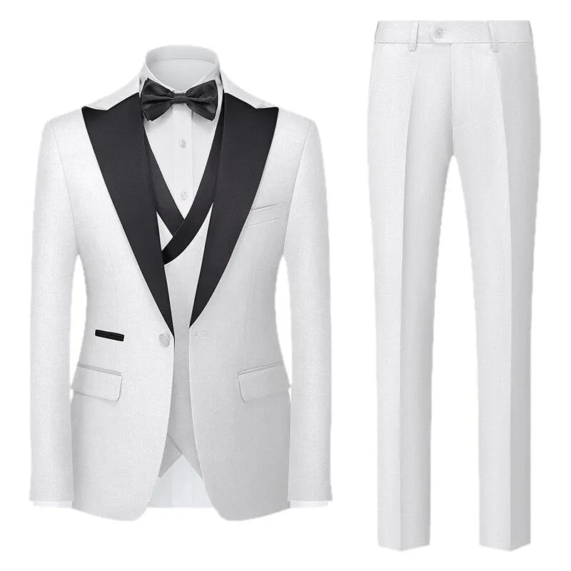 Casual Slim Fit Wedding Groomsmen Business Suit Three Piece Set Cotton Blend Polyester Fiber Single Button Summer Fashion