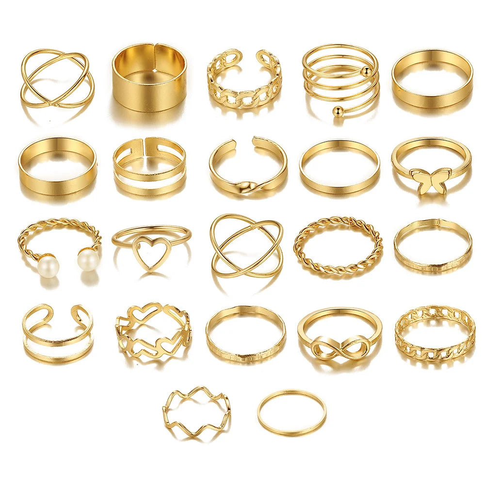 Elegant Vintage Chic Jewelry Set Including Pendant Necklaces,Twisted C-Hoop Earrings,Gold Color Rings,Bracelet ,Daily Outfits