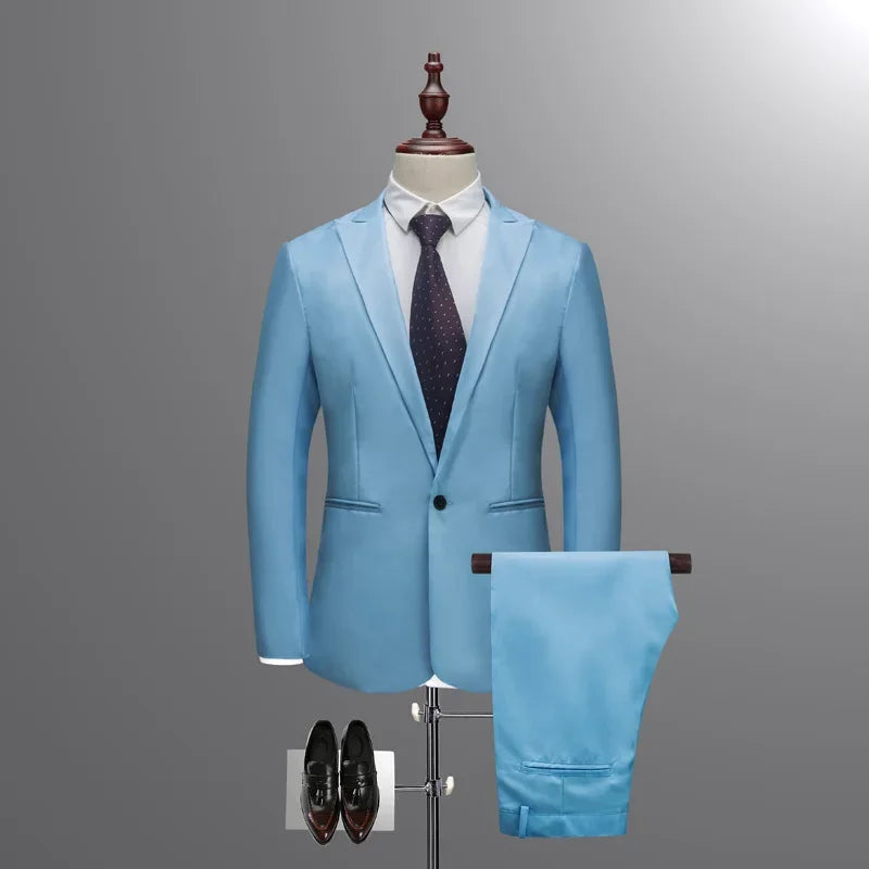 Men's Casual Business Suit Set Korean Style Slim Fit Two Piece Set Fashionable Autumn Winter Male Model Clothing