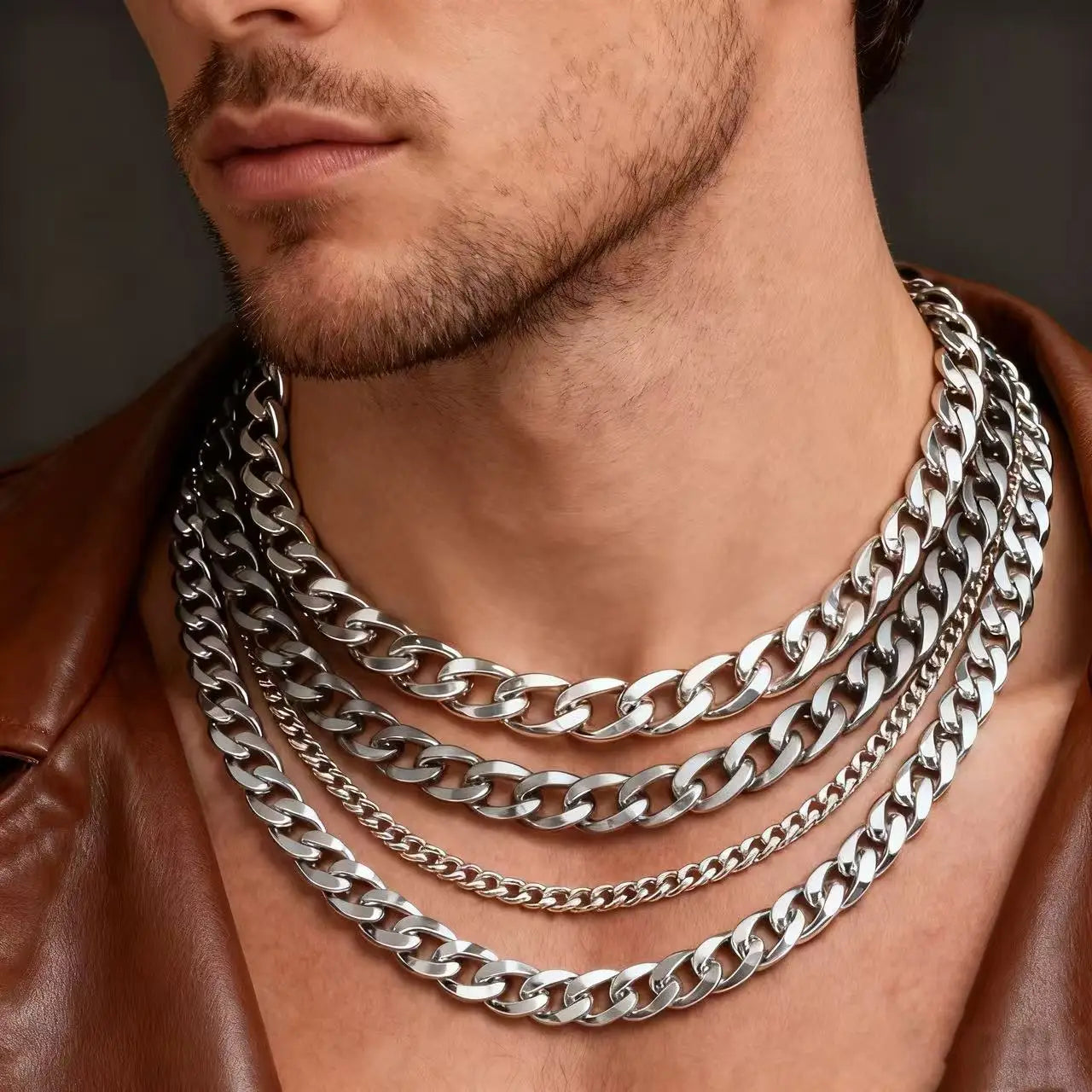 HNSP 3-12MM Stainless Steel Chain Cuban Link Necklace For Men Punk Style Jewelry Accessories Black Chain Yellow Gold Color
