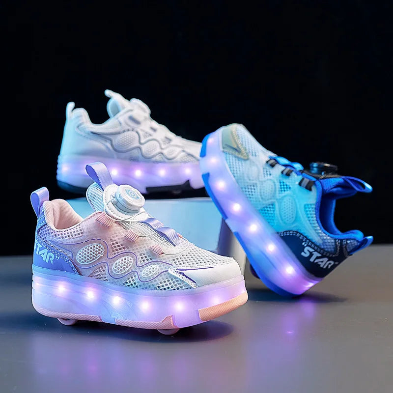 Children's Roller Skates Sports Inline Skating Shoes Boys And Girls Breathable Wheel Shoes Summer Lighting Four-Wheel Gliding...