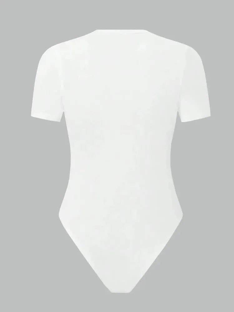 Solid Basic Short Sleeve Bodysuit for Women Summer Round Neck Bodycon Romper Bodysuit Blouse Streetwear