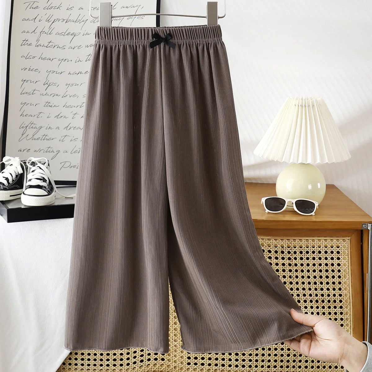 1pcs Summer Kids Wide-leg Pants Girls Children Leisure Sports Straight Pants Baby Bow Loose Trousers Student Comfortable Clothes
