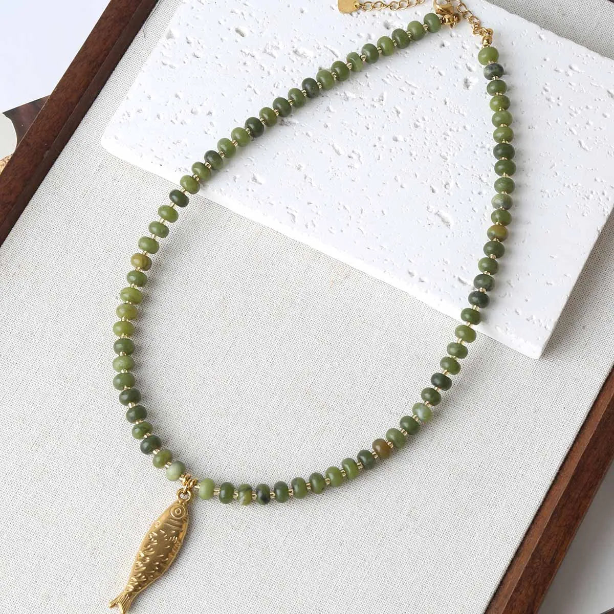 Trendy 4 Designs Stainless Steel Gold Plated Fish Turtle Pendant Stone Necklace for Women Waterproof Beach Party Jewelry Summer