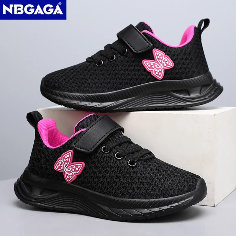 Summer Kids Casual Black Girls Mesh Breathable Shoes Fashion For 7-15y Lightweight Sport Student's Children Sports Walking Shoe