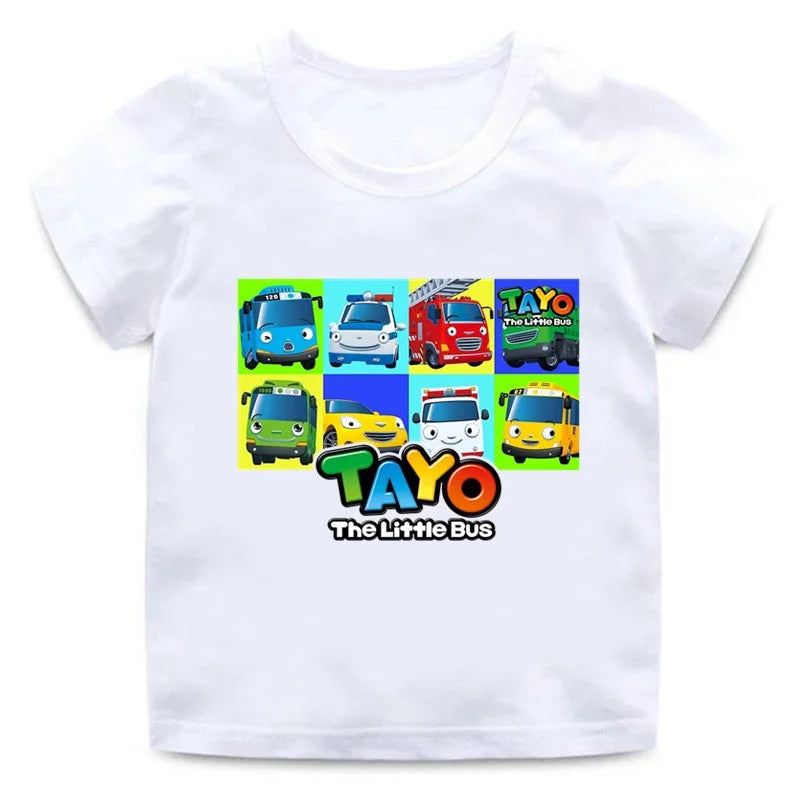 Tayo the Little Bus Cartoon Kids Print Funny Summer Tops Men Women Adults Children Boy Gril Kids Parent Child Cotton T shirt
