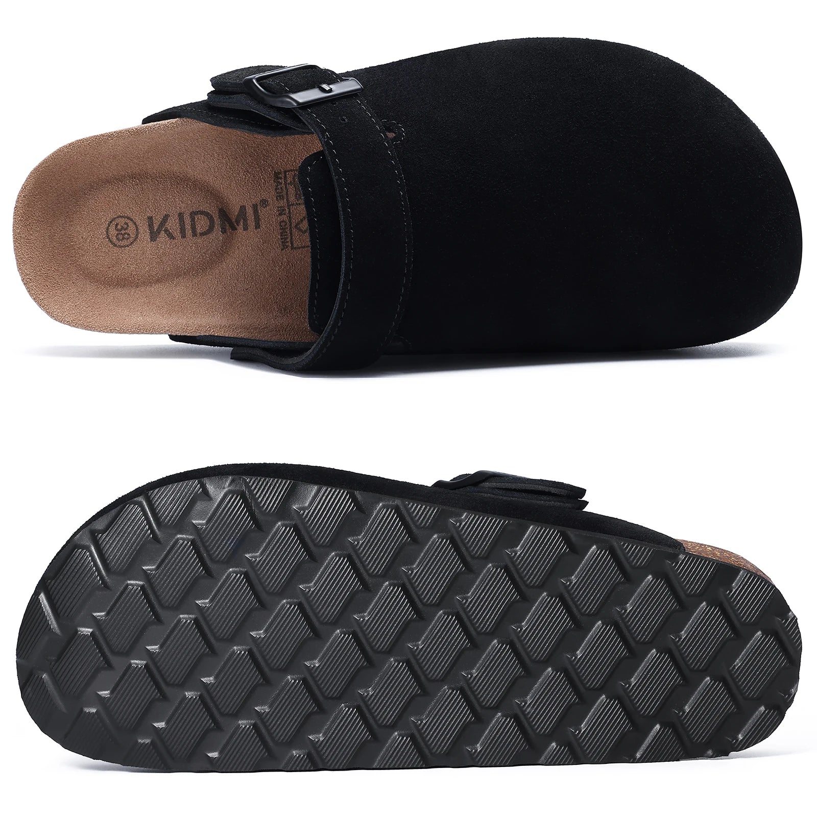 Litfun New Fashion Women's Clogs with Adjustable Strap Cork Footbed Leather Mules with Arch Support Unisex Outdoor Potato Shoes