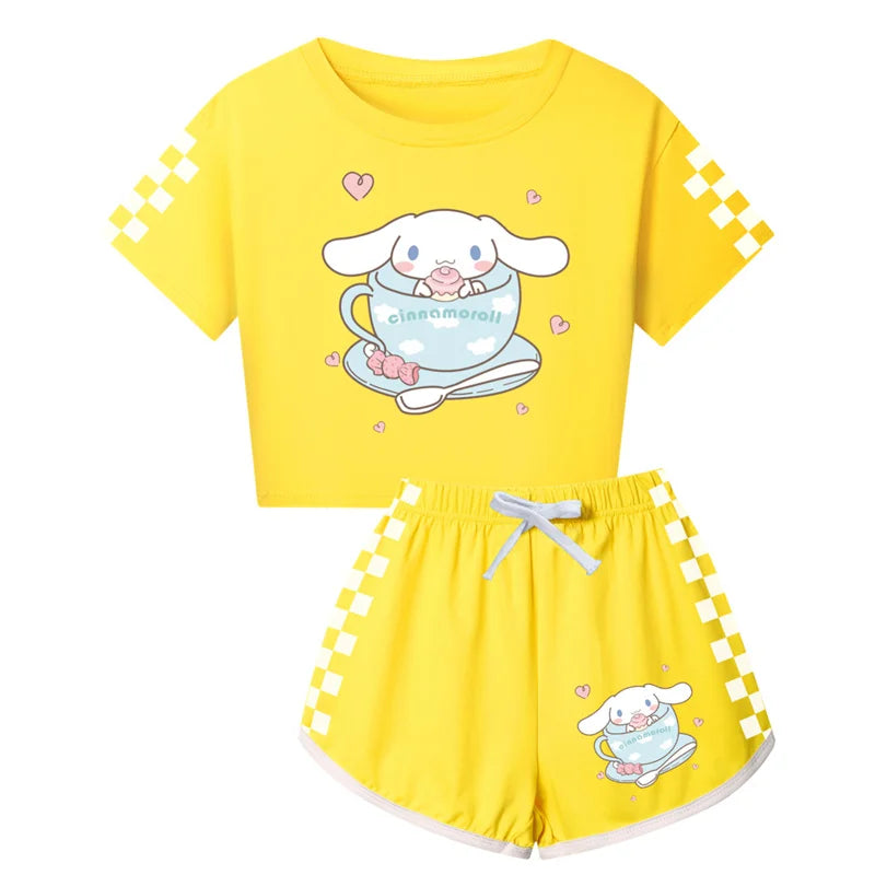 Women Summer Cinnamoroll Kids Clothes Teens Girls Casual Cotton Tops Teens Short-sleeved T-shirt Children Clothing 2-16Y