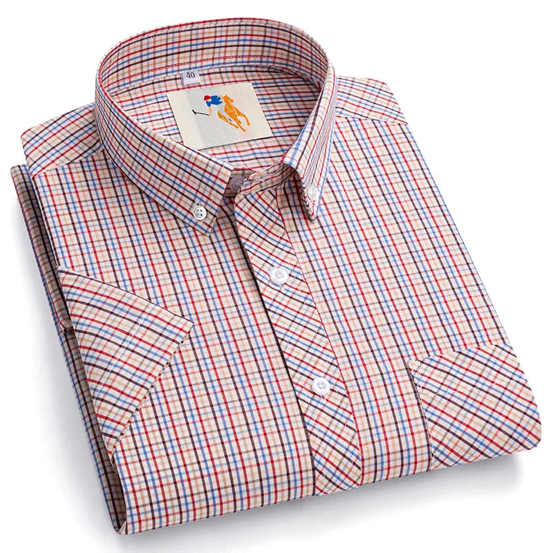 Cotton England Plaid Shirts For Men Plus Size Regular Fit Classic Man's Clothing Young Boy New Style Summer Short Sleeve Shirts