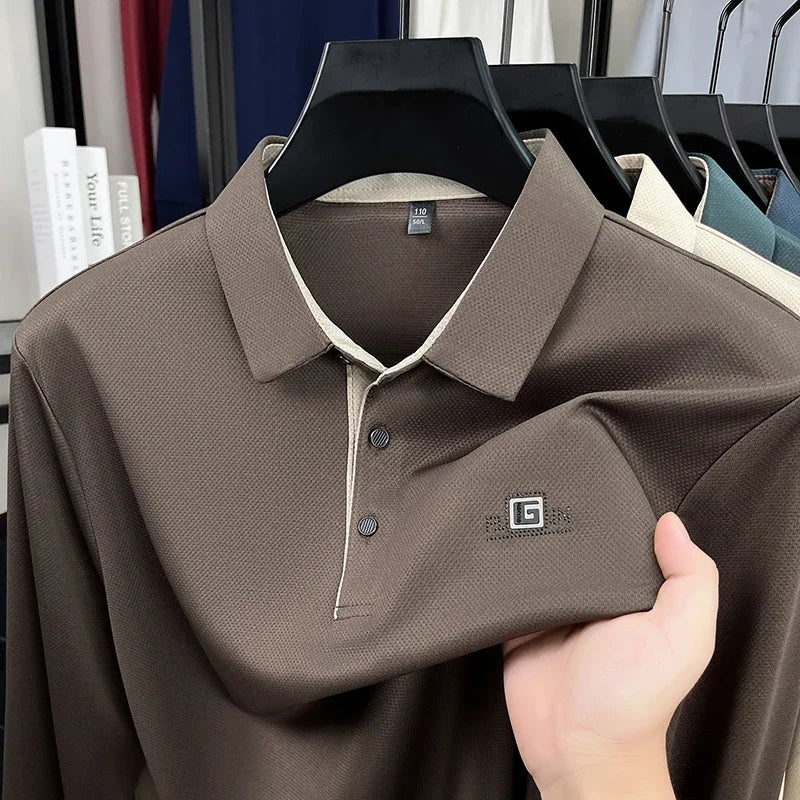 2026 Men's Business Casual Short Sleeved Shirt with Badge Solid Color Polo Shirt Fashionable Comfortable Versatile Top