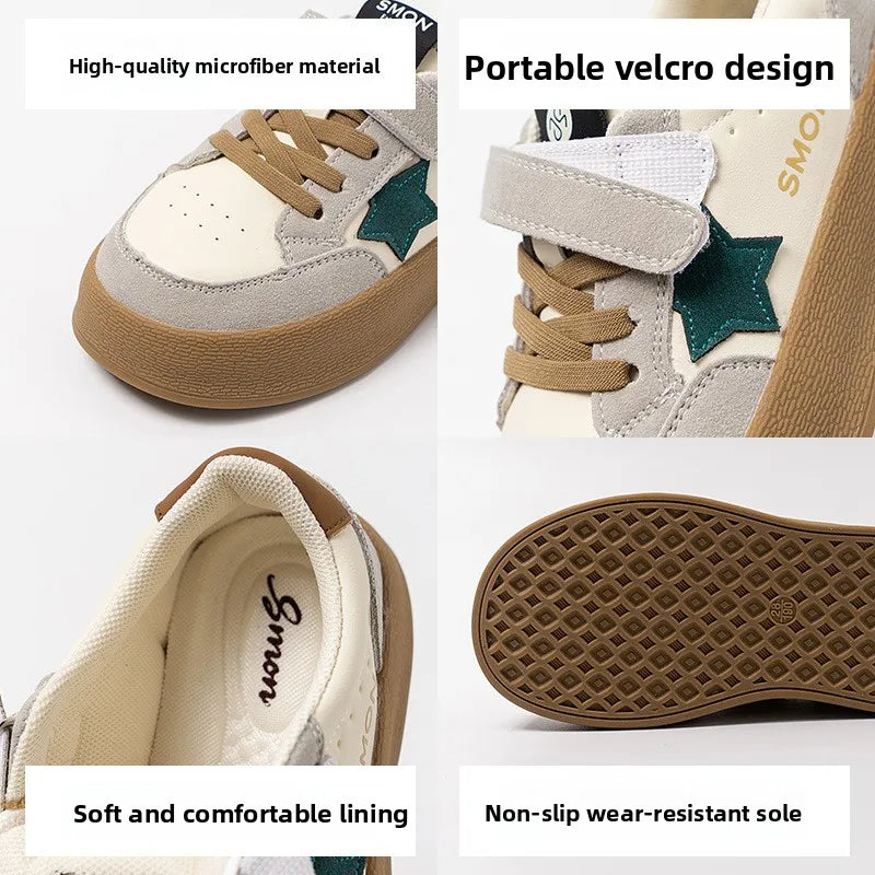 Girls Canvas Shoes Anti-slip Soft Bottom Velcro Children's Sneakers Trendy Elementary School Students Shoes Fall New Style