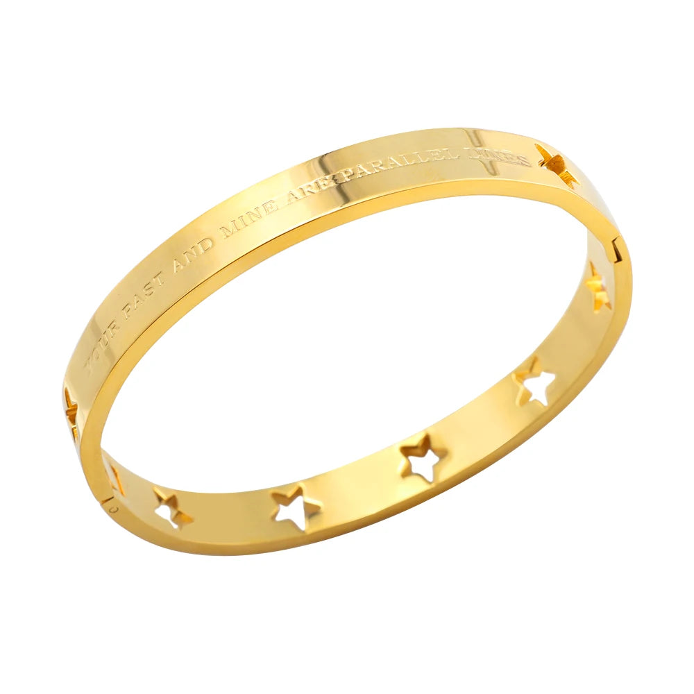 JOVO LOVE Fashion Hollow Stars and Carve Bangle STARS ALL ALIGNED BRACELET SET Stainless Steel Waterproof Jewelry for Women 2025