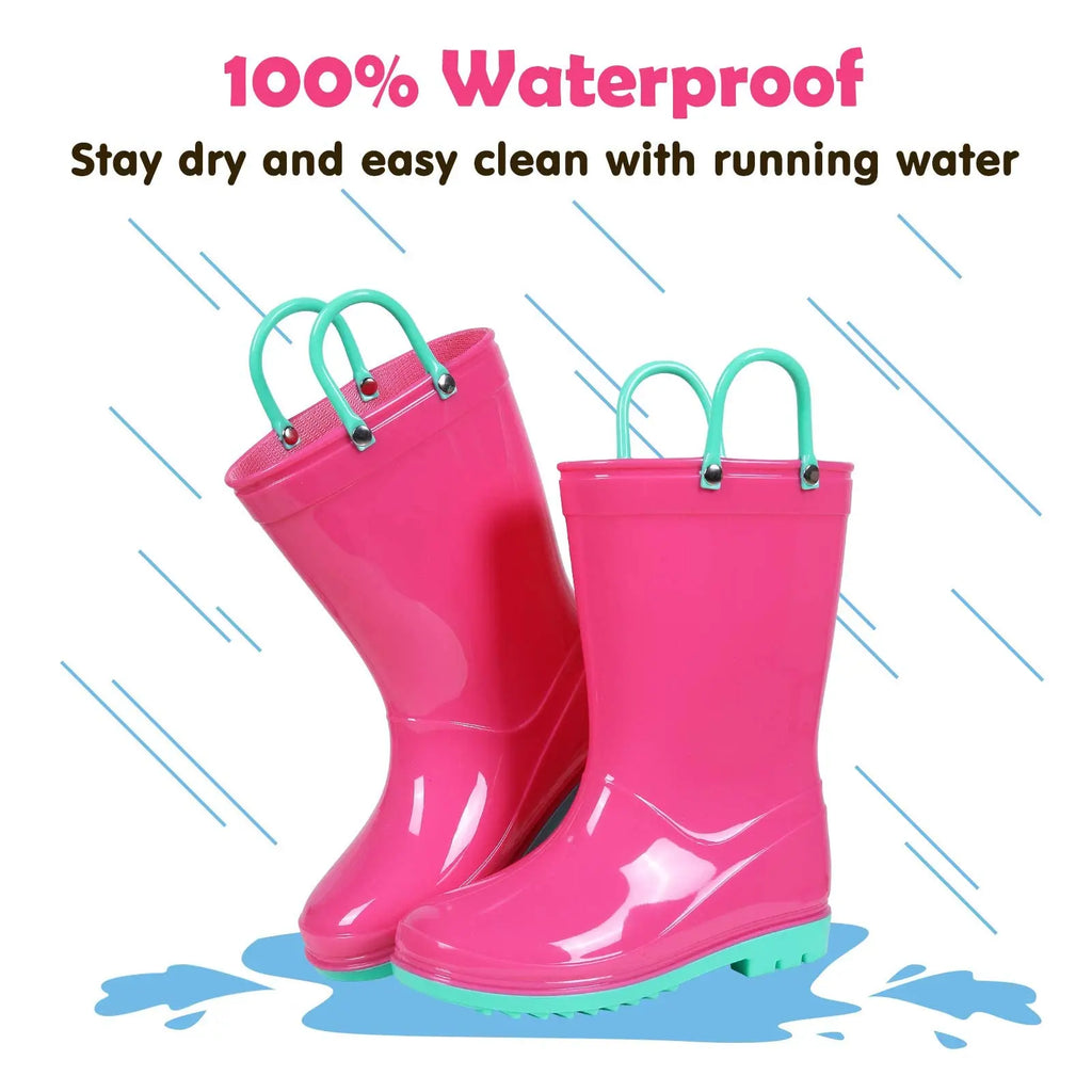 Evshine Cute Dinosaur Unicorn Unisex Rain Shoes For Girls And Boys Waterproof Non-slip Boot Toddler Kids Rain Boots With Handles