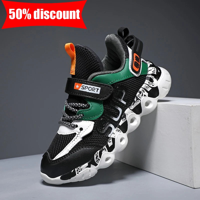 Childrens Sports Shoes Breathable Mesh Rebound Summer Campus Exercise Jogging Shoes New Boys Daily Lightweight Walking Shoes