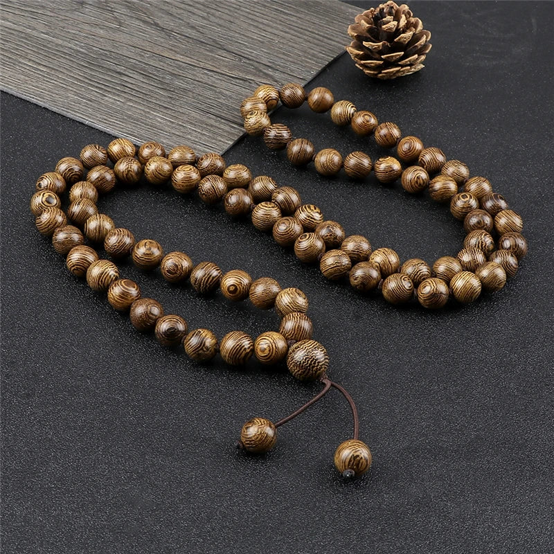 10mm Wooden Bead Bracelets 108 Beads Sandalwood Buddhist Bangles Prayer Rosary Mala Necklaces Charm Jewelry Gifts for Men Women