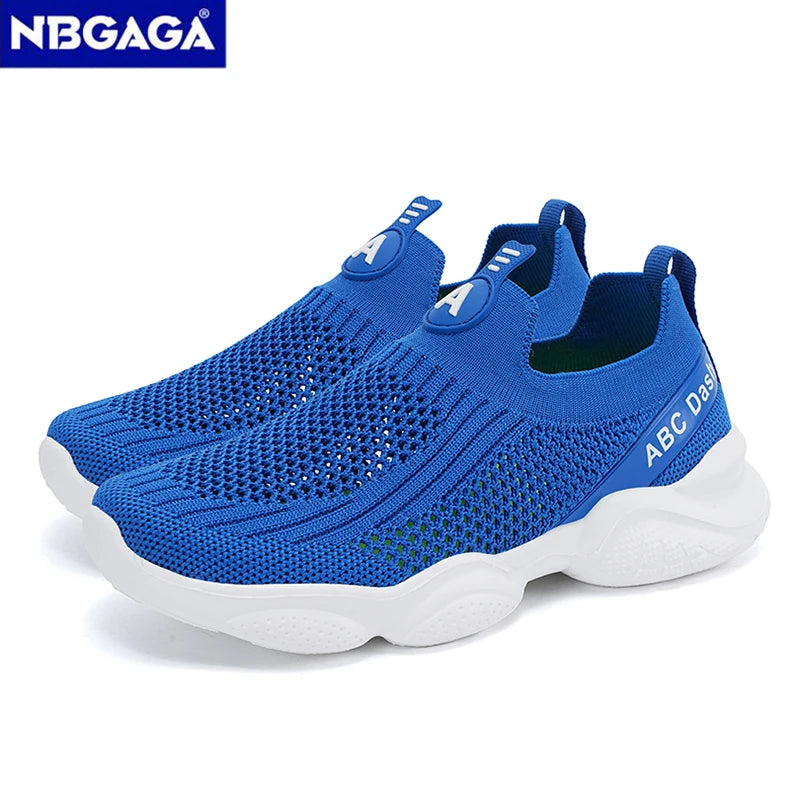 Summer Children Boys Sock Shoes Fashion Knit Breathable Lightweight Running Sports Shoes Slip-On Casual Walking Footwear