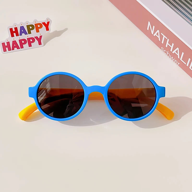 New Children Cute Checker Panel Color Round UV400 Sunglasses Baby Girls Outdoor Sun Protection Sunglasses Kid Sun Glasses