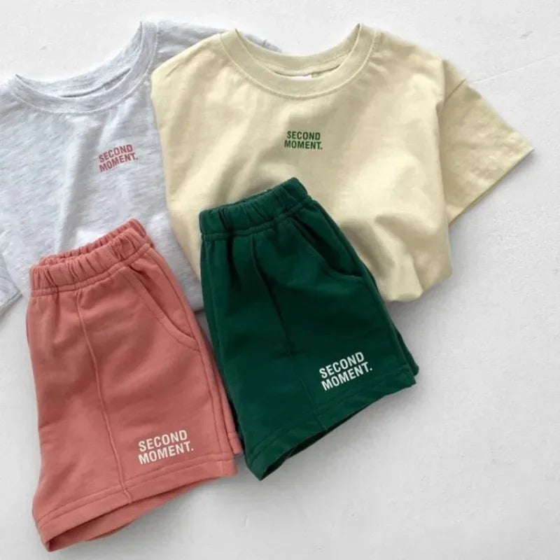 Summer Kids Clothes Set T-Shirt+Shorts Casual Outdoor Letters Print Suit Cotton Soft Breathable Two-Piece Kid Casual Tracksuits