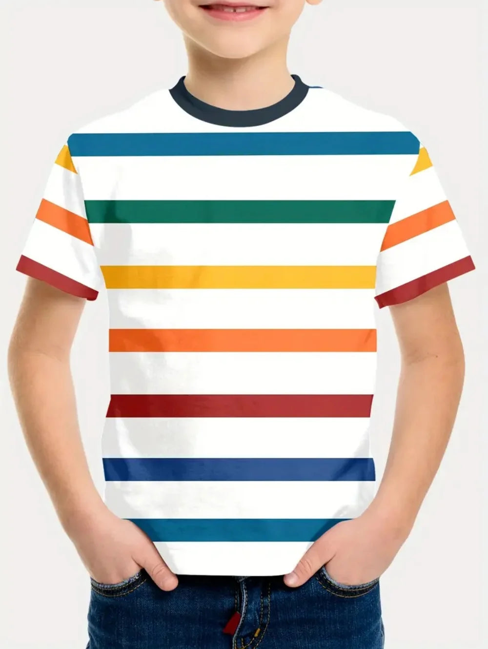 Children's Clothing Solid Color Stripes 3D Print Casual Vintage Short Sleeved T-Shirt Summer Round Neck T-Shirts for Children