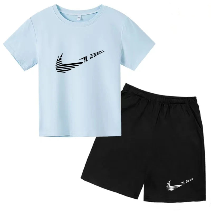 Children Clothes T-shirt Fashion Short-Sleeved+Shorts Summer Boy Girl Toddler 3-12Years Casual Sports Brand Jogging O-collar Set