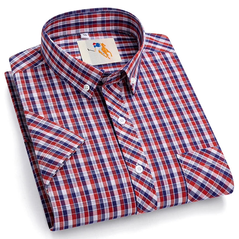 Cotton England Plaid Shirts For Men Plus Size Regular Fit Classic Man's Clothing Young Boy New Style Summer Short Sleeve Shirts