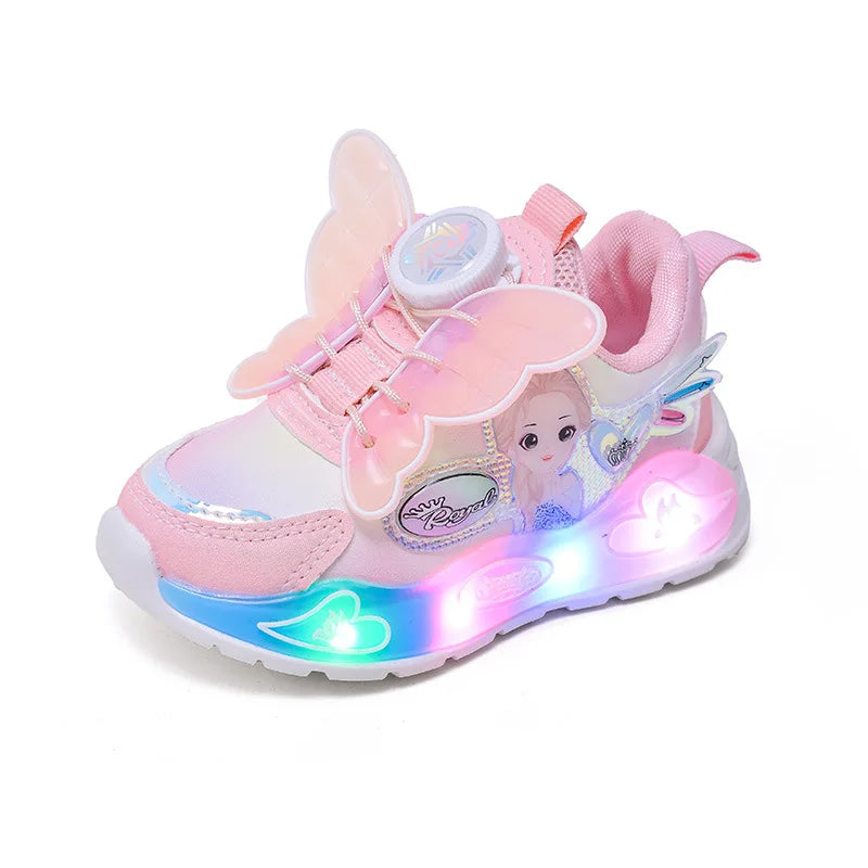 Glowing Cartoon Princess Sports Shoes for Girls Rotating Buckle Lighting up Casual Shoes Spring New Arrival for Kids