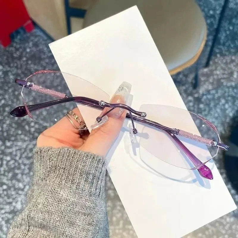 Luxury Frameless HD Lens Anti Blue Light Blocking Reading Glasses Vintage Style Ultra-lightweight and High-end Eyewear for Women