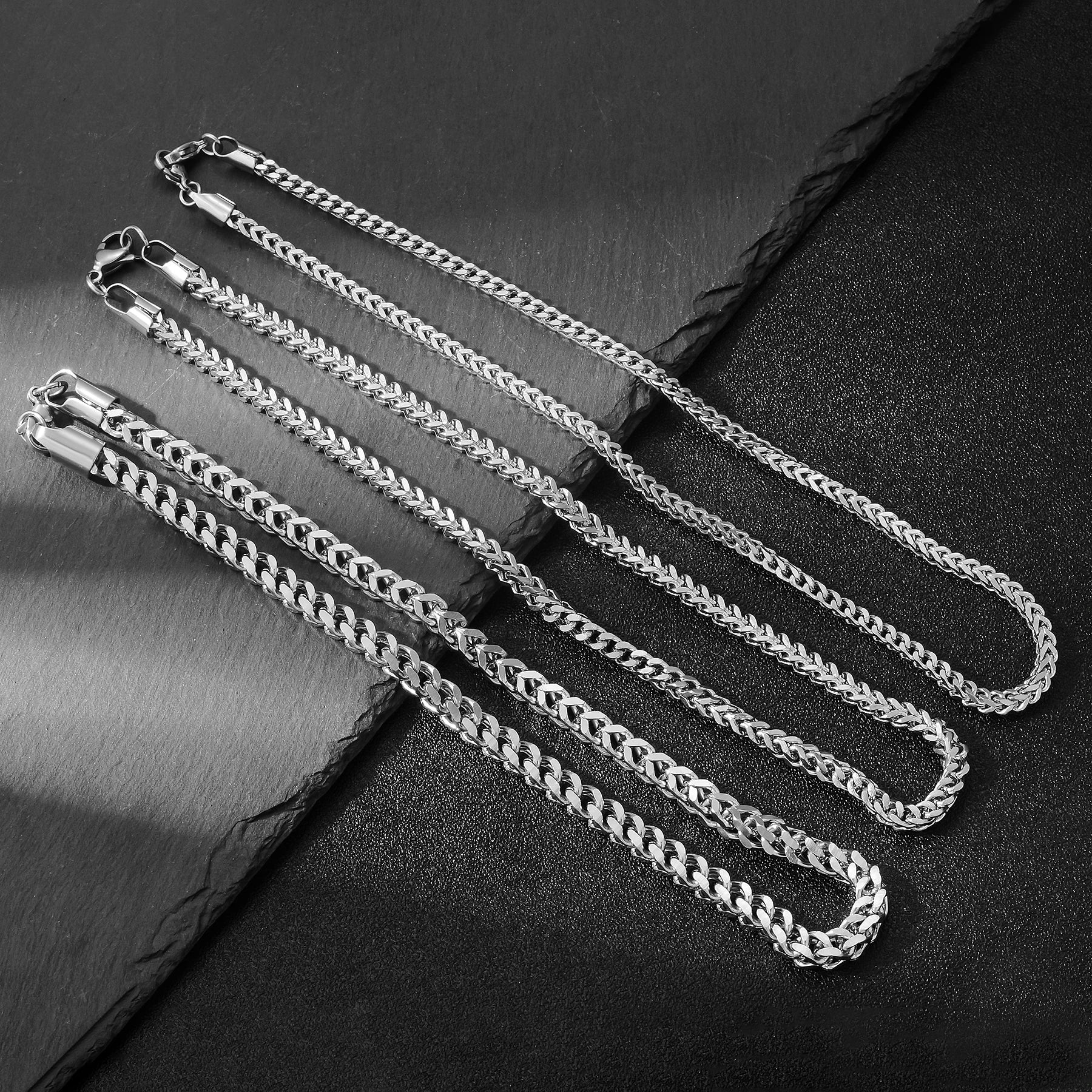 1Pc Size 3mm-5mm Gold/Silver Color 316L Stainless Steel Franco Fox tail Chain Necklace Women Men Jewelry Gift Dropshipping