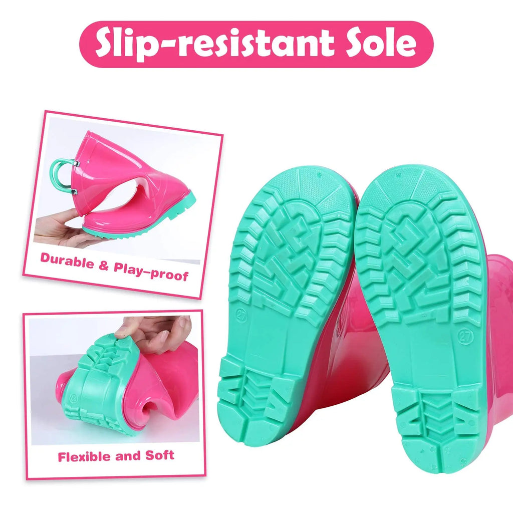 Evshine Cute Dinosaur Unicorn Unisex Rain Shoes For Girls And Boys Waterproof Non-slip Boot Toddler Kids Rain Boots With Handles