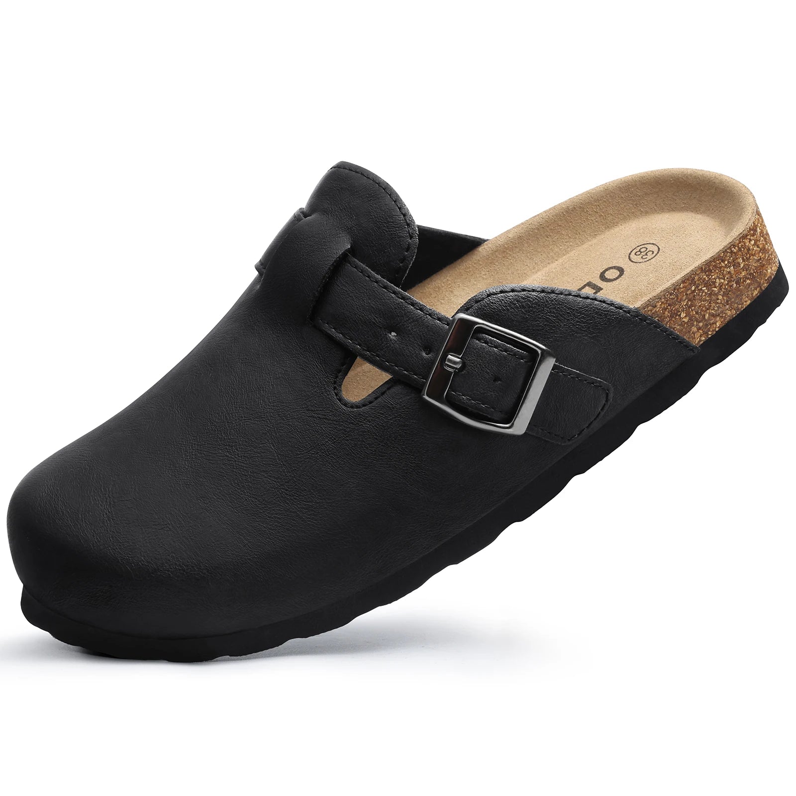 Kidmi Unisex Cork Insole Mules - Vegan Leather Adjustable Buckle Slip-On Clogs with Arch Support Potato Shoe for Women And Men