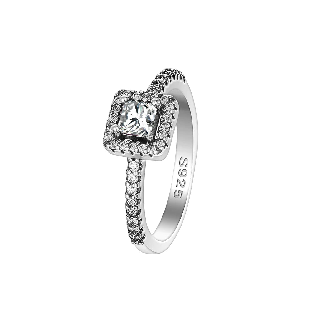 Hot Selling 925 Silver,Square,Bow,Flower,Playing Card Ring,Size 6 7 8 9,Suitable for European Women's Charm Luxury Jewelry Gifts