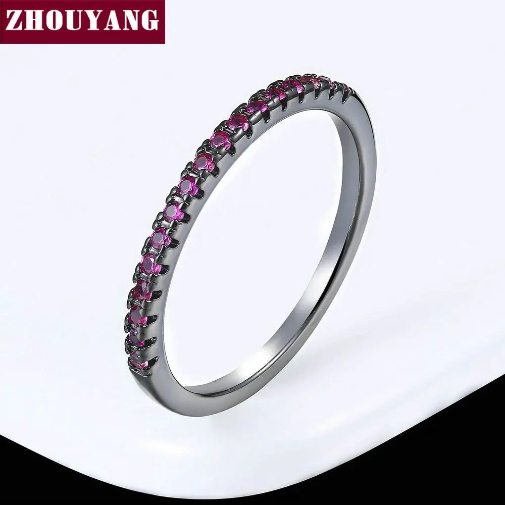 ZHOUYANG Wedding Ring For Women Man Concise Classical Multicolor Mini Cubic Zirconia Rose Gold Color Gift Fashion Jewelry R251