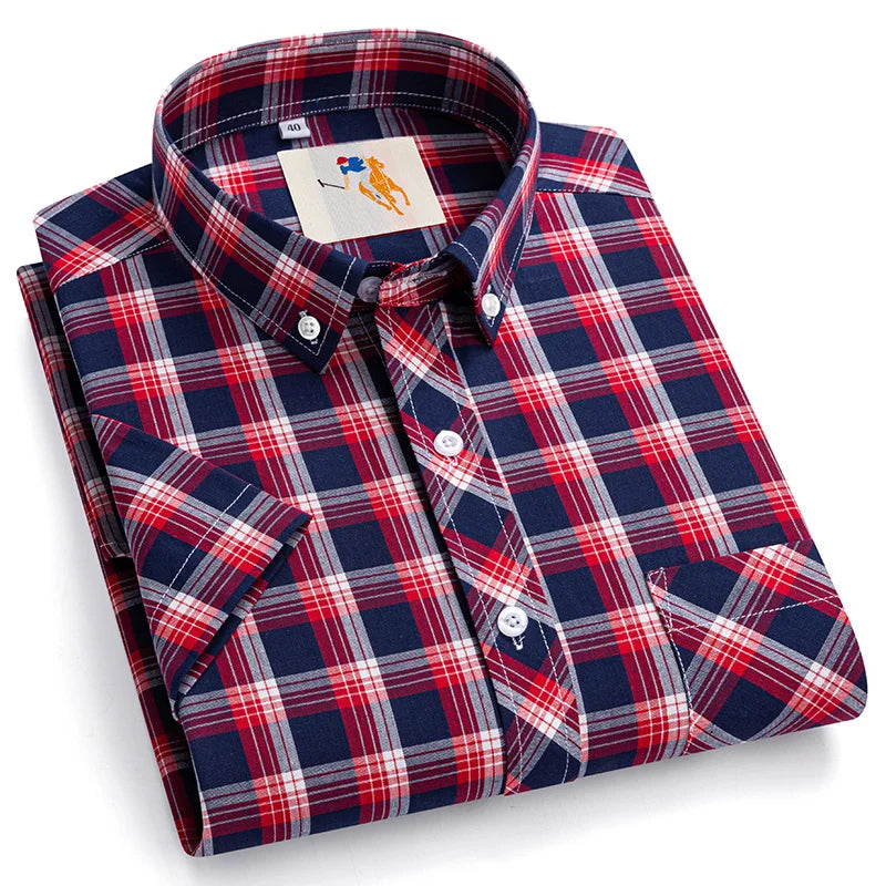 Cotton England Plaid Shirts For Men Plus Size Regular Fit Classic Man's Clothing Young Boy New Style Summer Short Sleeve Shirts